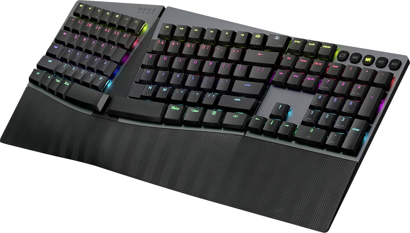 Perixx PERIBOARD-835 BR DE Bluetooth® Keyboard German, QWERTZ Black Rechargeable, Backlit, Ergonomic