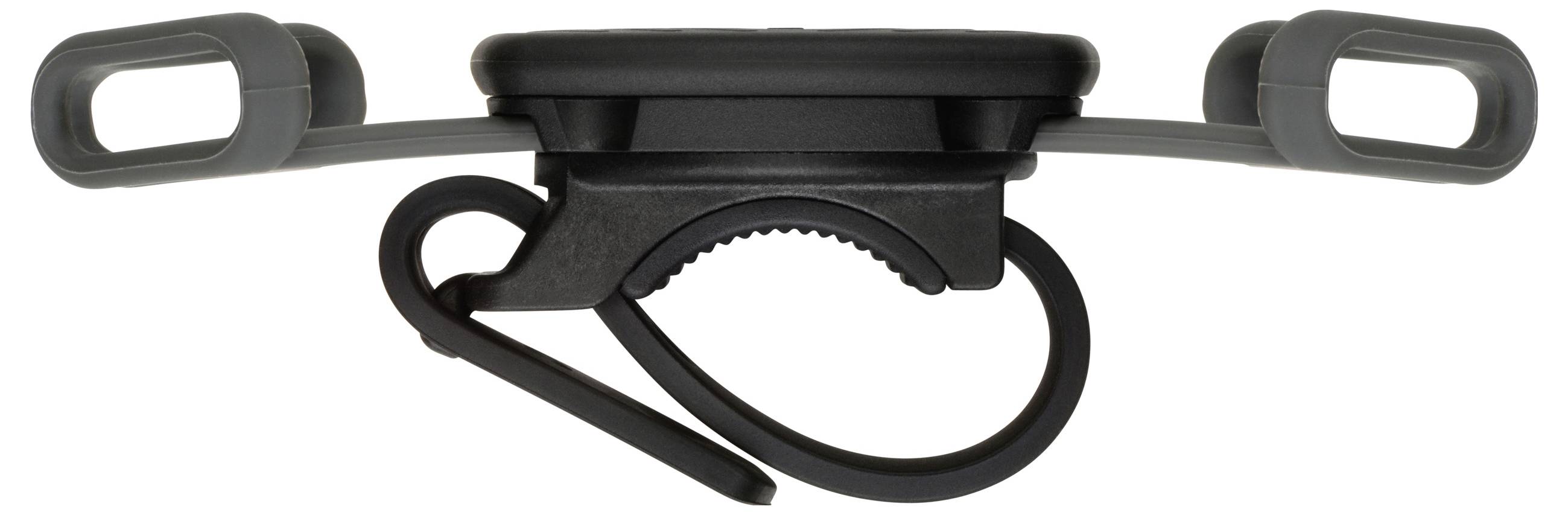 A black and gray bike mount with a secure locking mechanism and adjustable straps, used to attach devices to handlebars for easy access.