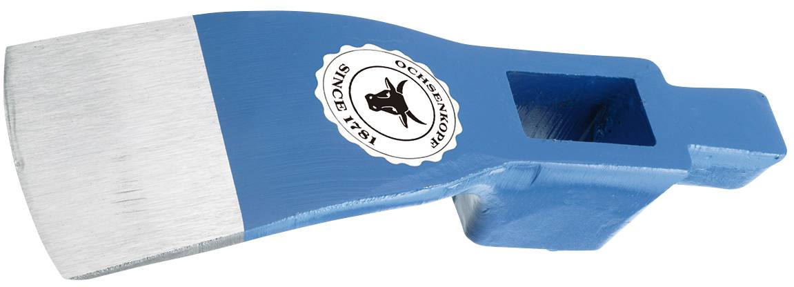 Blue hammer with silver tip, 'Ox Head' print and founding year on the top side, used for pulling nails.