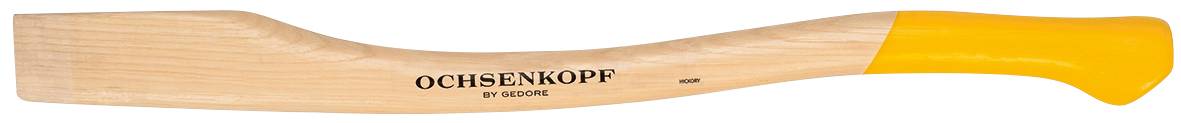 Wooden axe with a wooden handle and yellow handle end, marked with 'Ochsenkopf'.