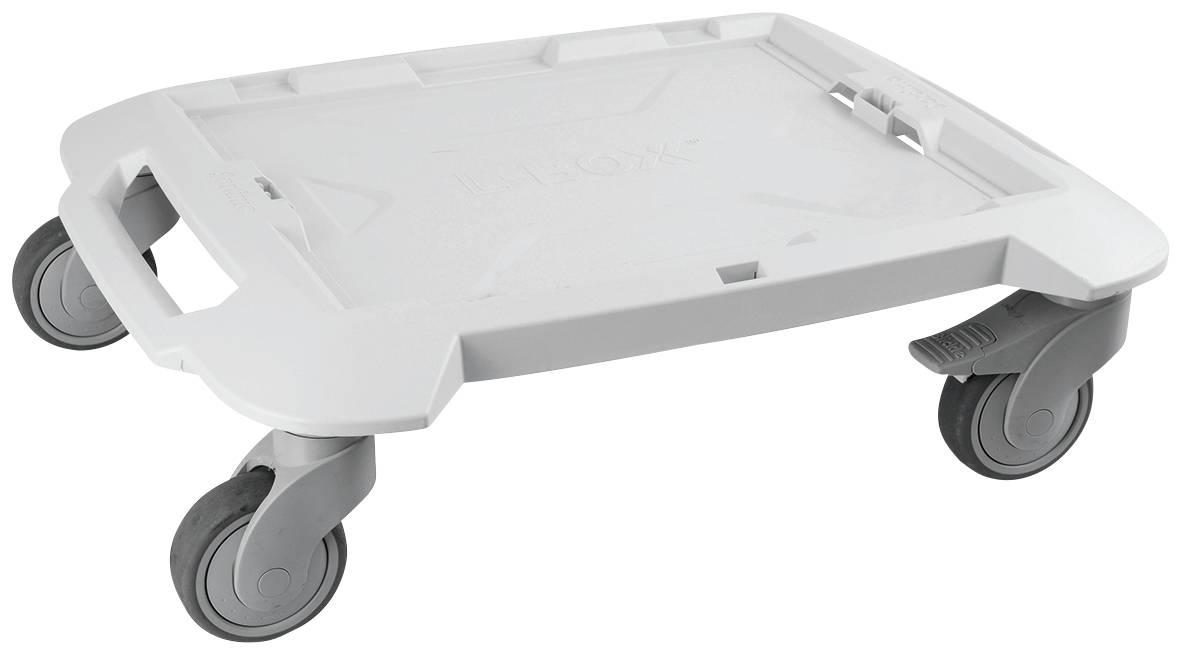 Trolley with four swivel castors and a flat surface, ideal for transporting heavy items.