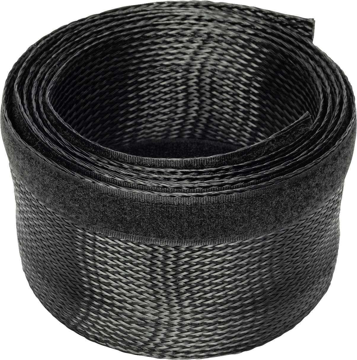 A roll of woven black material, potentially for industrial or craft applications.