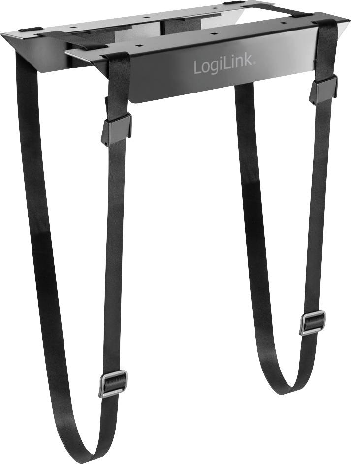 LogiLink mounting bracket for securing routers to surfaces. Includes adjustable straps to accommodate different device sizes.