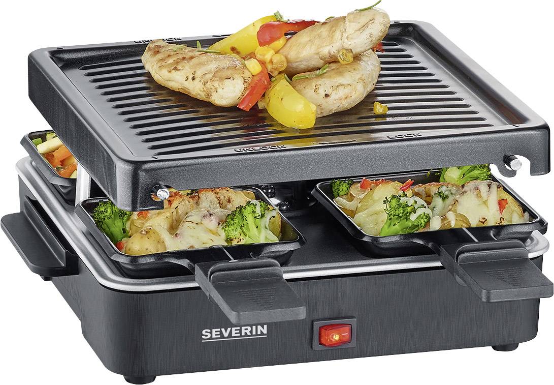 Severin 2370 Raclette Non-stick coating, 4 pannikins, Grill function Black
