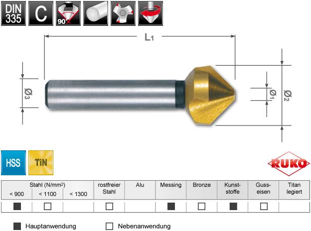 RUKO 102173T Countersink 37 mm HSS TiN 1 pc(s)