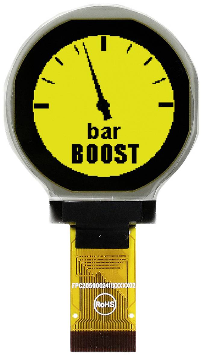 Round display shows the pressure in 'bar BOOST', pointer standing just above 3 on a yellow background.