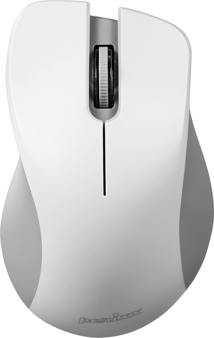 White wireless computer mouse with ergonomic design, viewed from above.