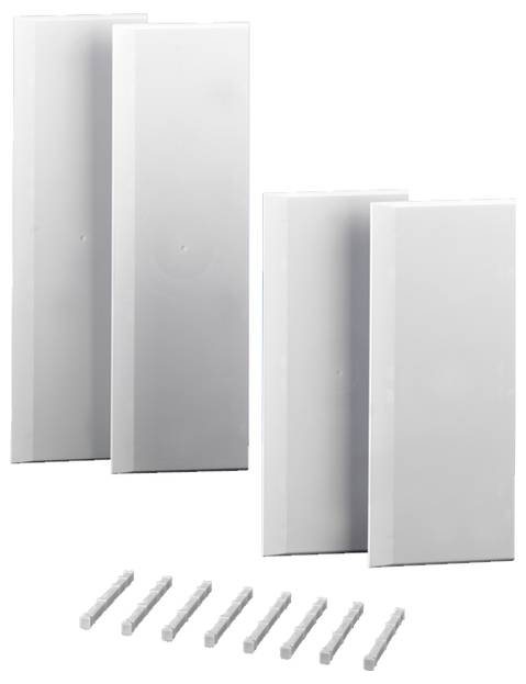 White panel sets in two sizes, standing with fixing materials. Suitable for room design or wall decoration.