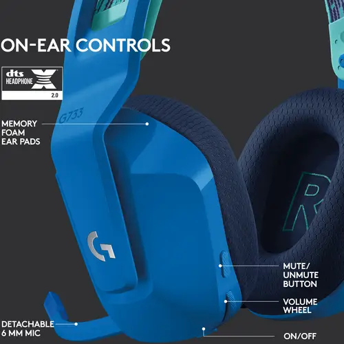 Logitech Gaming G733 LIGHTSPEED Gaming On-ear headset Cordless (1075099) 7.1 Surround Blue Volume control Logitech Gaming G733 LIGHTSPEED Gaming On-ear headset Cordless (1075099) 7.1 Surround Blue Volume control