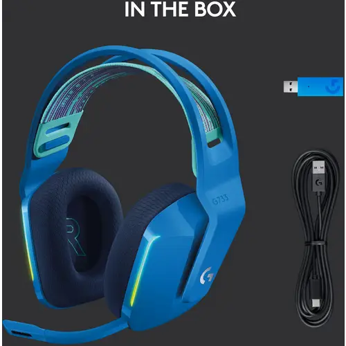 Logitech Gaming G733 LIGHTSPEED Gaming On-ear headset Cordless (1075099) 7.1 Surround Blue Volume control Logitech Gaming G733 LIGHTSPEED Gaming On-ear headset Cordless (1075099) 7.1 Surround Blue Volume control