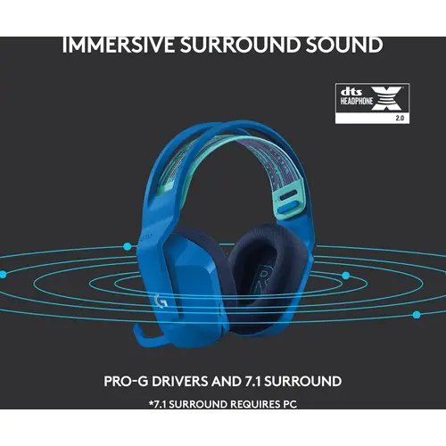 Logitech Gaming G733 LIGHTSPEED Gaming On-ear headset Cordless (1075099) 7.1 Surround Blue Volume control Logitech Gaming G733 LIGHTSPEED Gaming On-ear headset Cordless (1075099) 7.1 Surround Blue Volume control