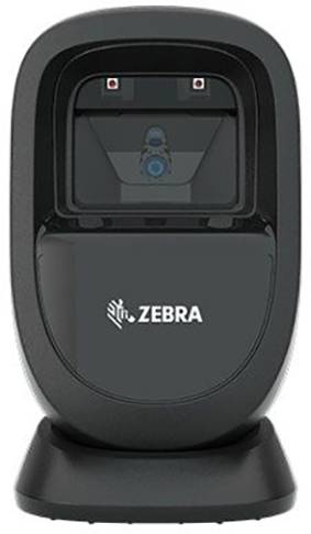 A black and grey barcode scanner in a modern design, suitable for use in shops for rapid product identification.