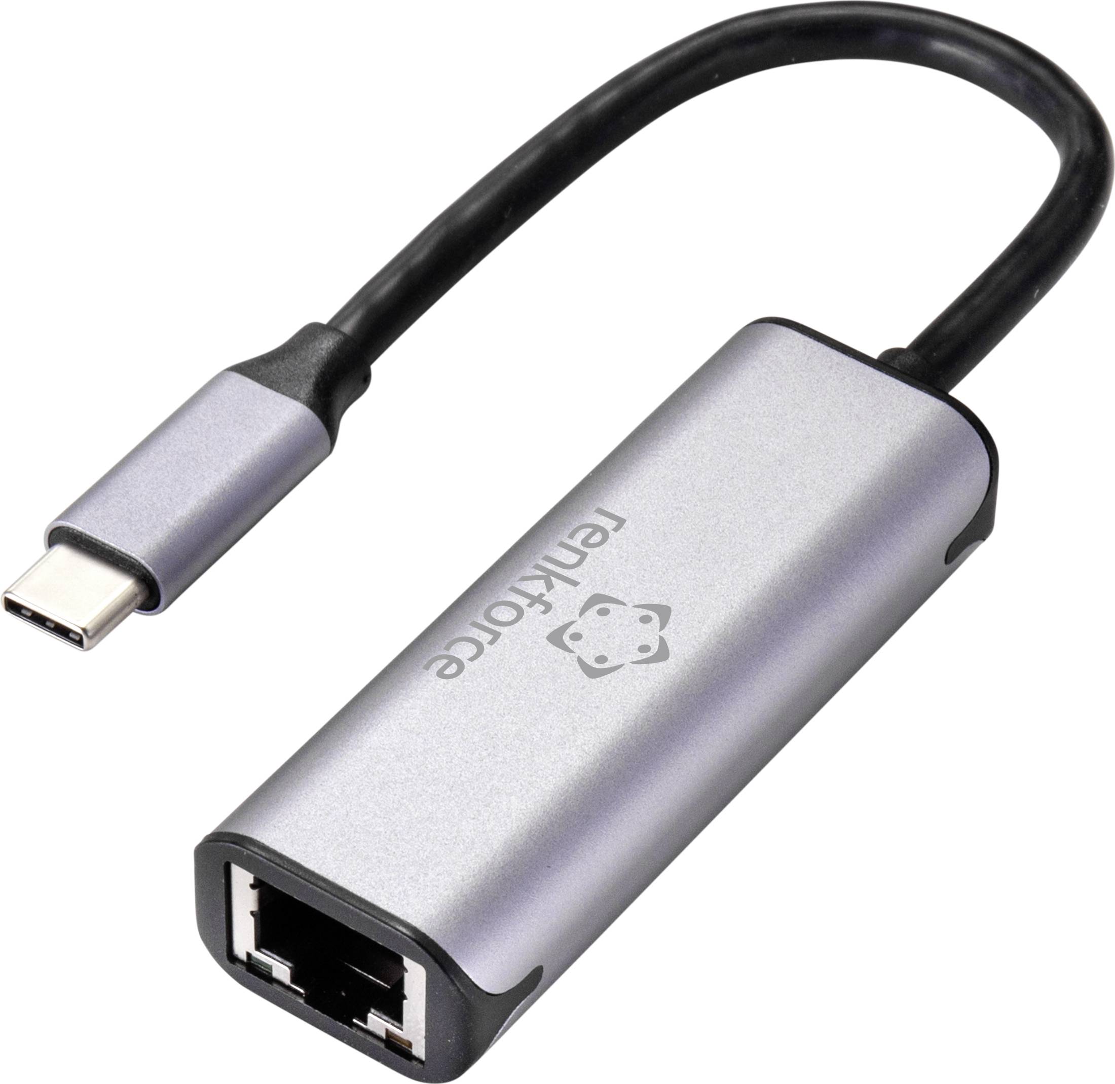 A silver-coloured USB-C to Ethernet adapter with the 'rankforce' lettering.