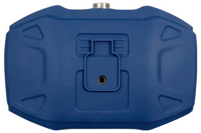 Blue rectangular plastic tank with a central mounting port and screw fitting on top, shown on a white background.