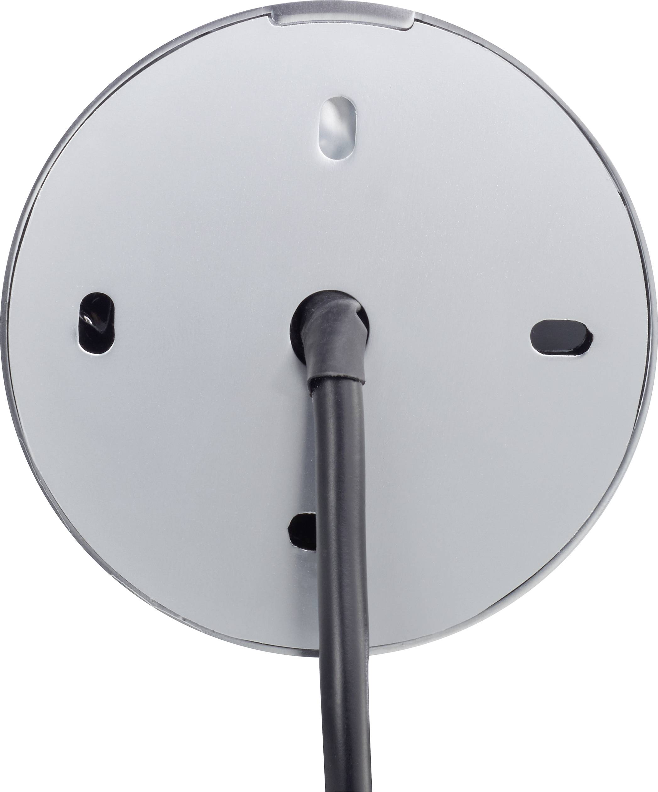 Rear view of a round electrical device with a centrally emerging cable.