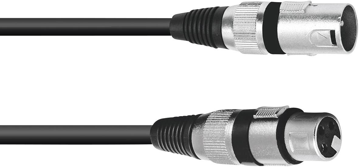 An XLR cable with female and male connectors, typically used for microphones and professional audio connections.