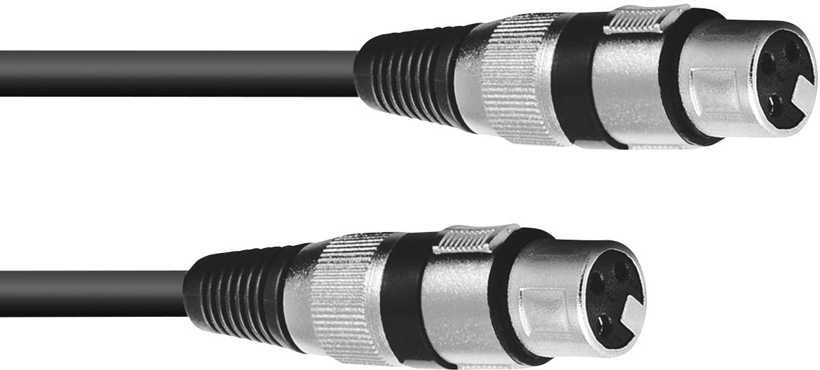 Two XLR cable plugs, with silver metal housings, point in opposite directions. They are suitable for audio connections.