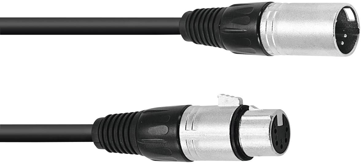 An XLR cable with a male and a female connector, used for professional audio connections.