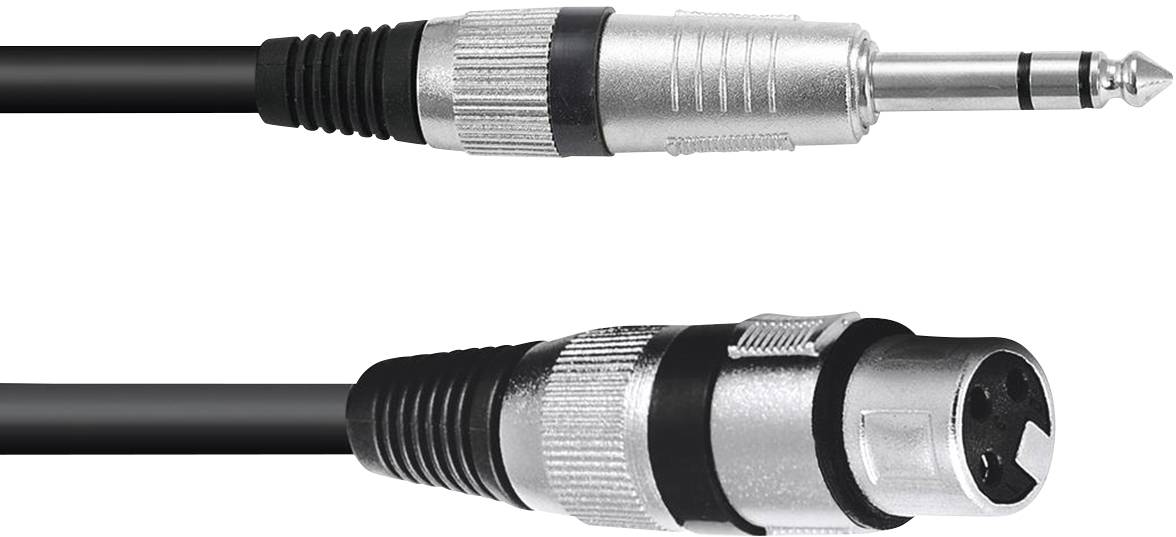 An XLR cable with a 3.5mm jack plug. The cable connects audio signals between devices in professional audio environments.