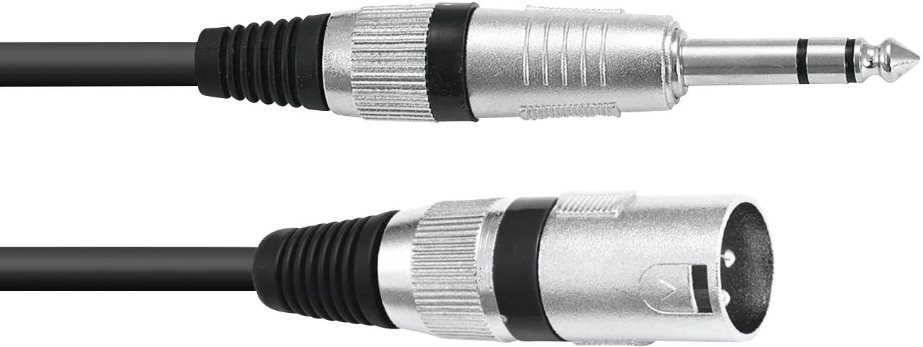 Upper cable with 6.3 mm jack plug, lower cable with XLR plug, often used for audio connections.