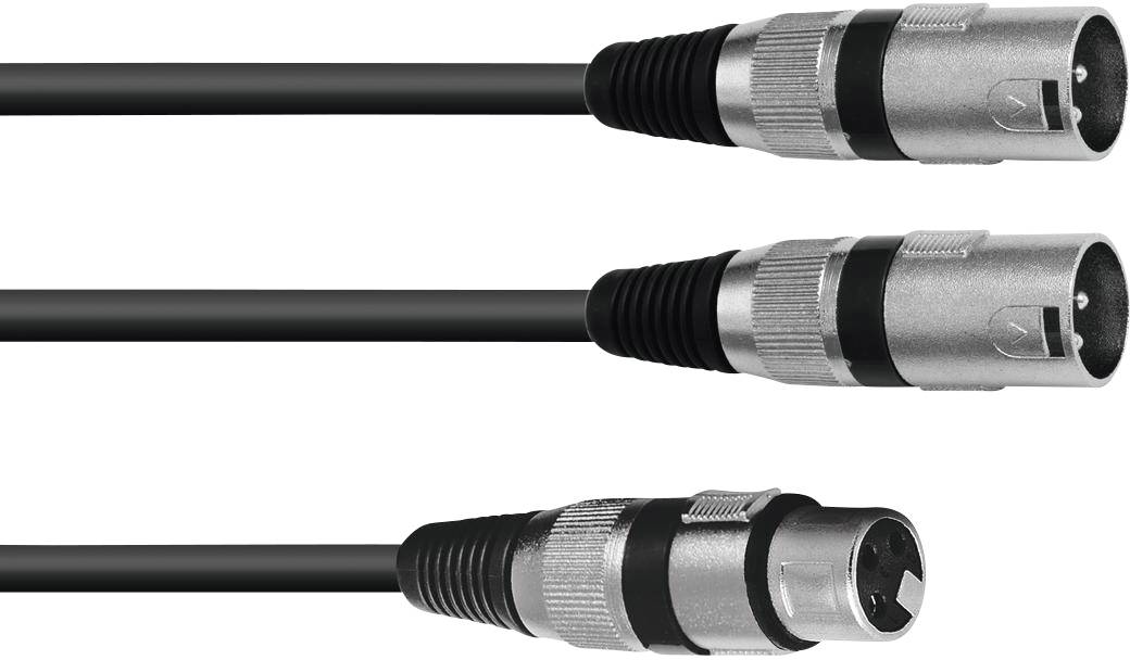Two XLR cables, one with a male and one with a female connector, for audio connection and signal transmission.