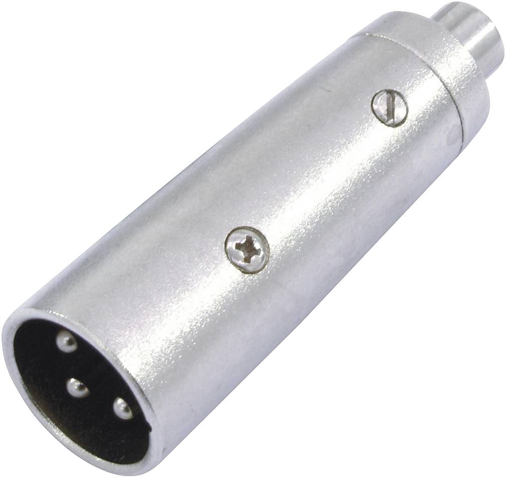 A silver XLR plug with three pins, commonly used for professional audio cable connections.
