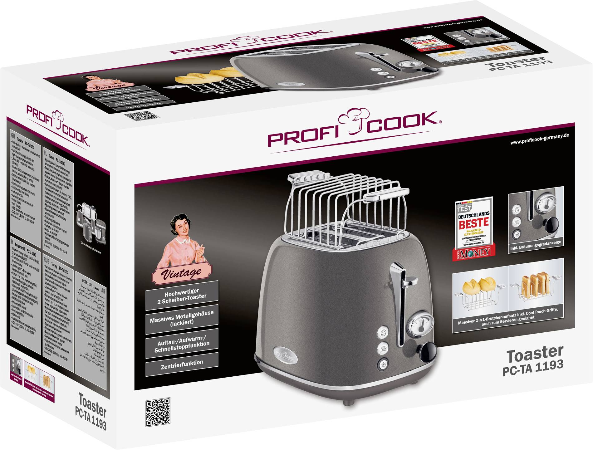 Profi Cook PC-TA 1193 Toaster Stainless steel, Anthracite