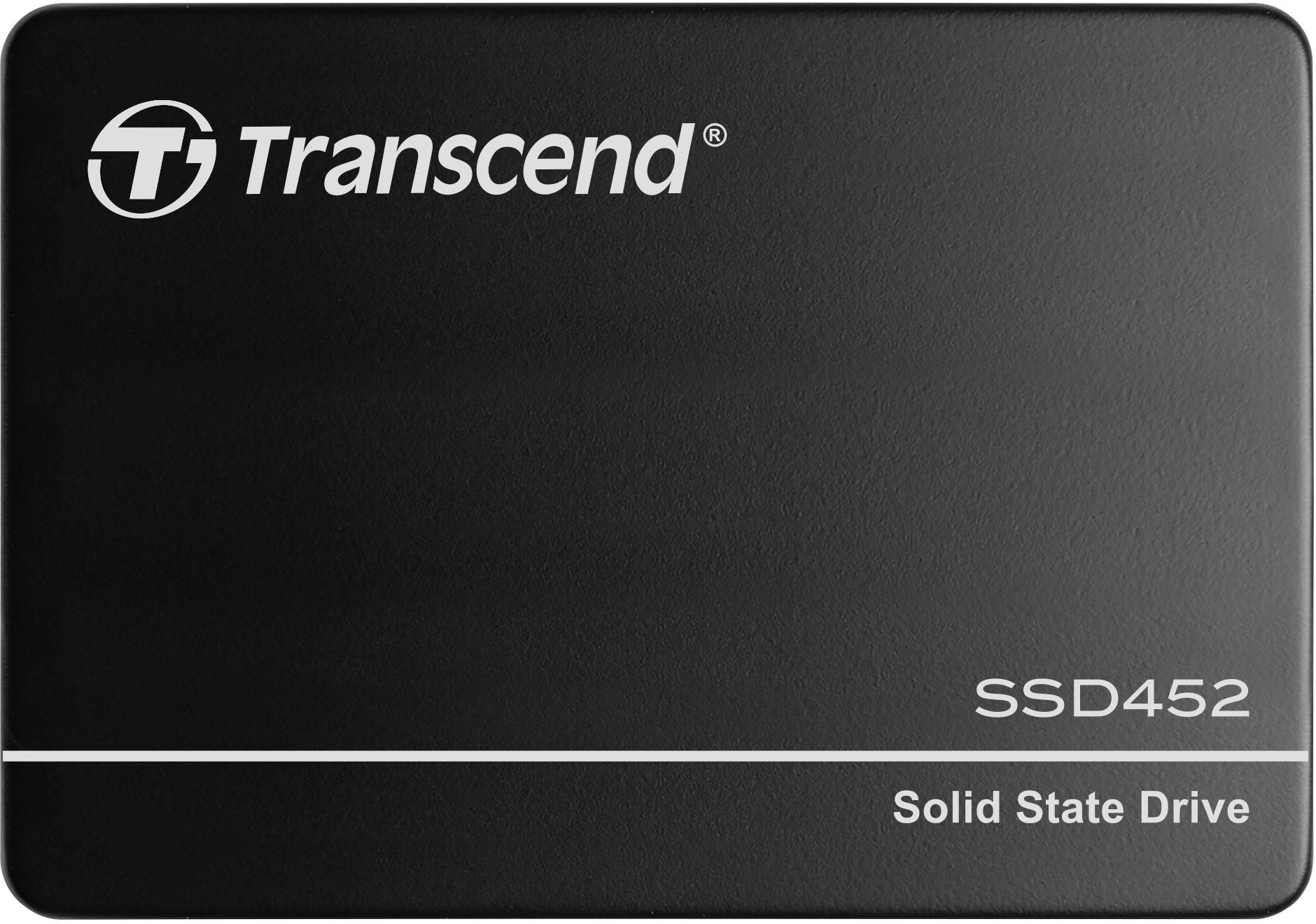 Black solid state drive with the inscription 'Transcend SSD452 Solid State Drive'.