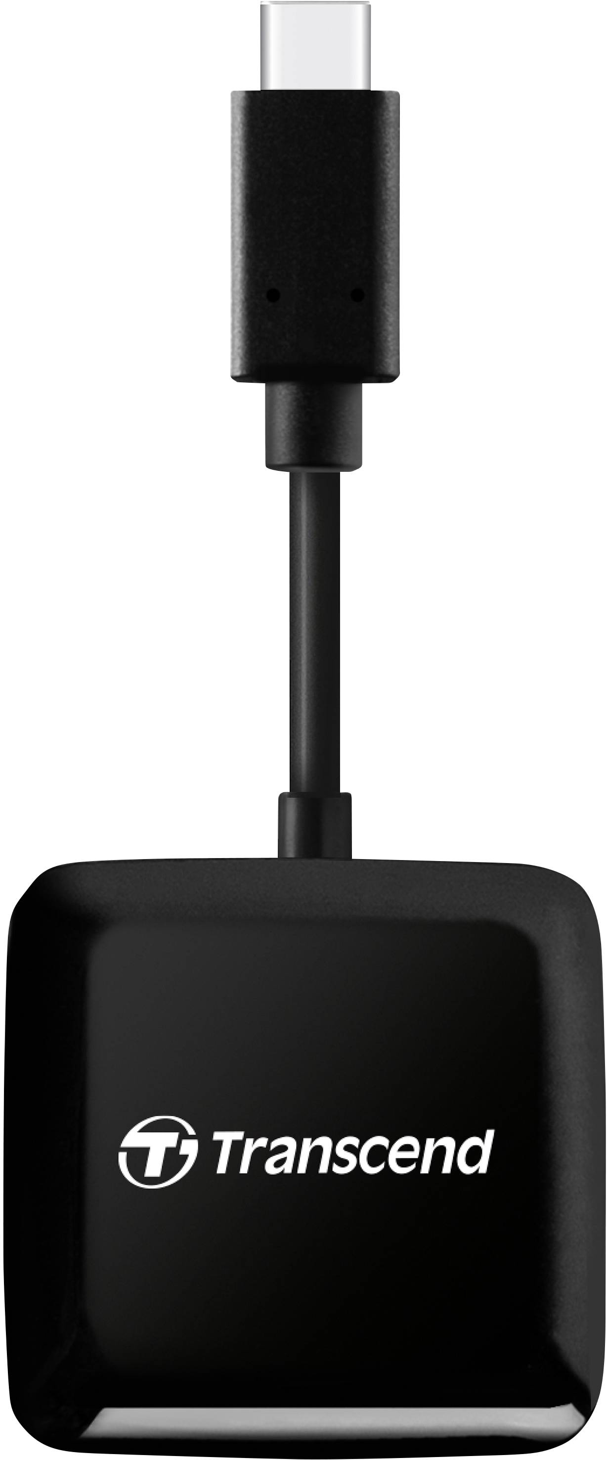 External card reader from Transcend with USB-C connection, suitable for various memory card types.
