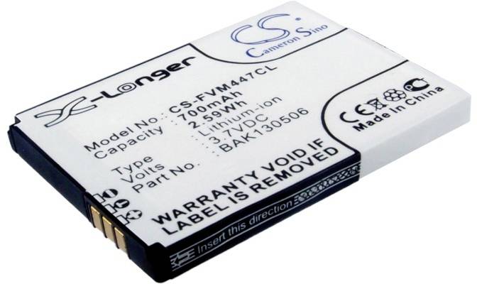 A rectangular lithium-ion battery with details: Model CS-YM447CL, 750mAh capacity, 2.78Wh, 3.7V, manufactured in China.