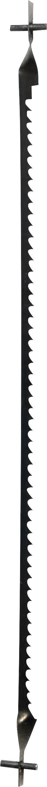 A long, straight saw with sharp teeth, featuring handles at both ends. It is typically used for cutting wood.