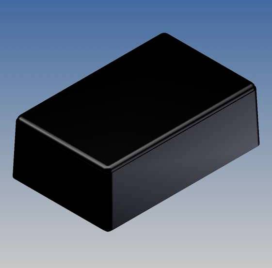 Black rectangular enclosure on a blue background, commonly used for electronic components.