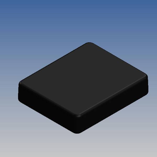 Black, rectangular 3D object on a blue background.