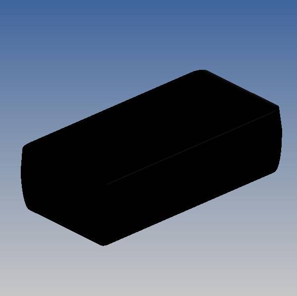 Black rectangular block in a 3D rendering against a blue background.
