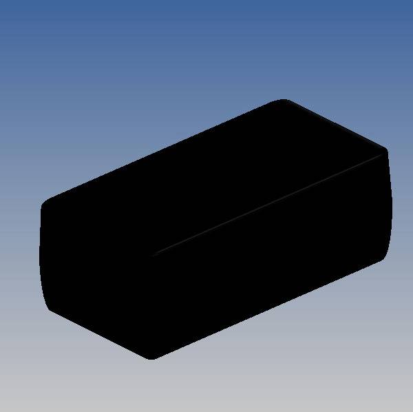 Black, rectangular shape against a blue background.