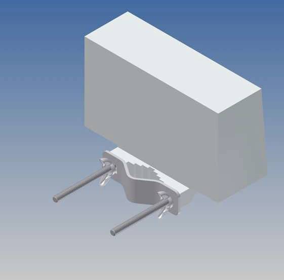 3D rendering of a mechanical component with two protruding screws, against a blue background.