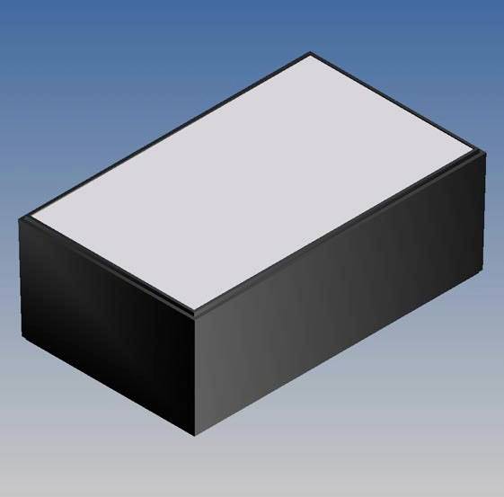 A three-dimensional black cuboid with a white top surface on a blue background.