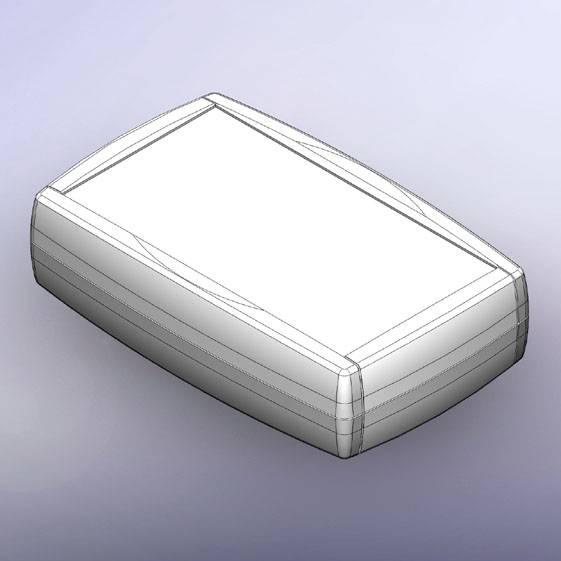 A white, rectangular enclosure with rounded edges, floating against a grey background. Suitable for electronic components.