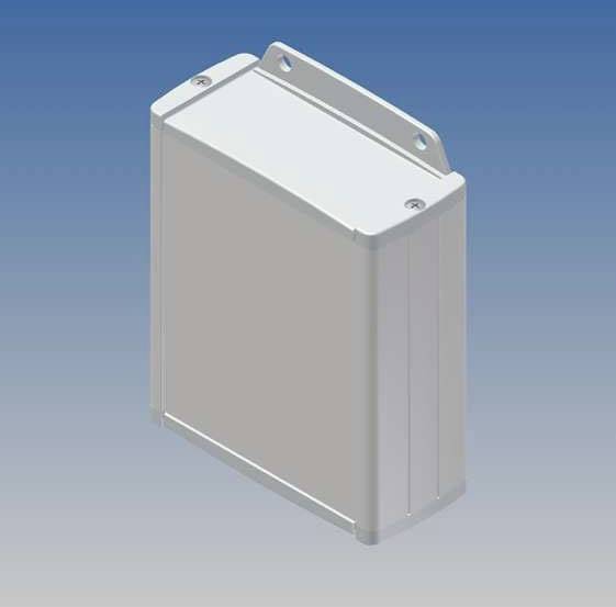 Rectangular metallic enclosure with two mounting tabs, against a blue background. Suitable for installing electrical components.