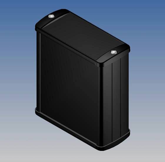 Black, rectangular device with rounded edges against a blue background. Purpose not specifically identifiable.