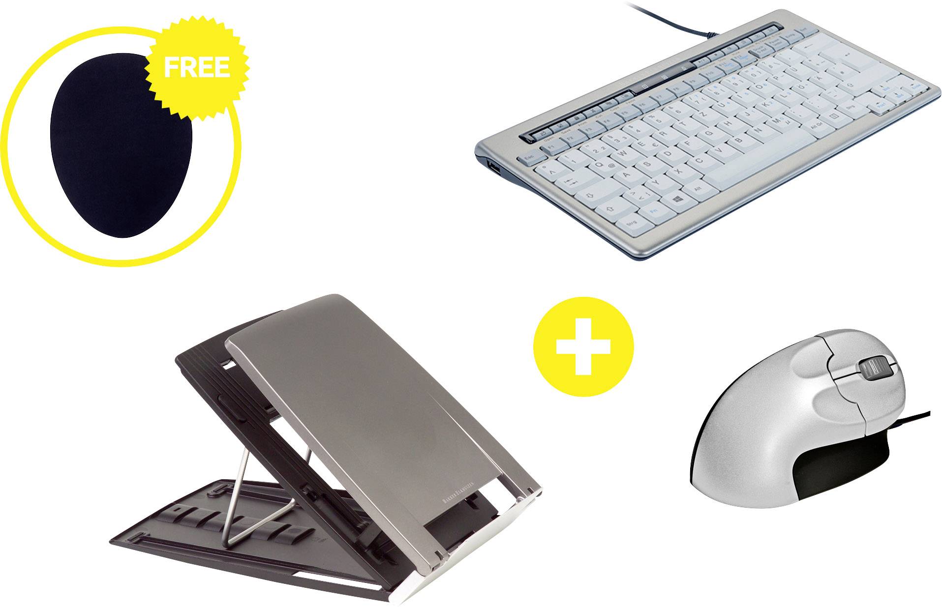 BakkerElkhuizen Homeworking Box Essential Plus DE Working-from-Home set Height range: 11 up to 19 cm Grey