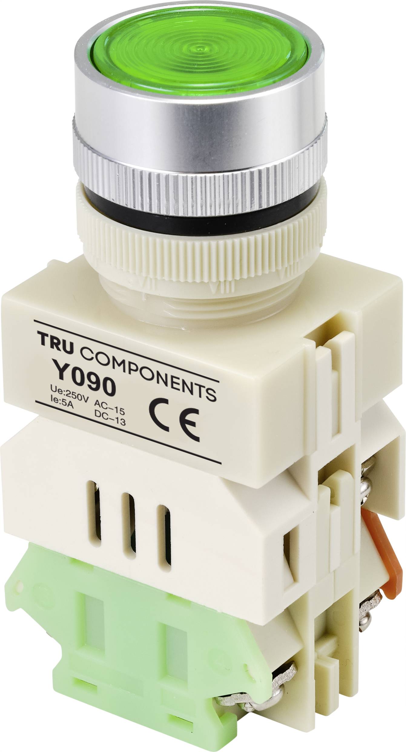 TRU COMPONENTS TC-9219092 Y090 Pushbutton 250 V AC 5 A 1 x On/(On) latch Green (Ø) 30 mm 1 pc(s)