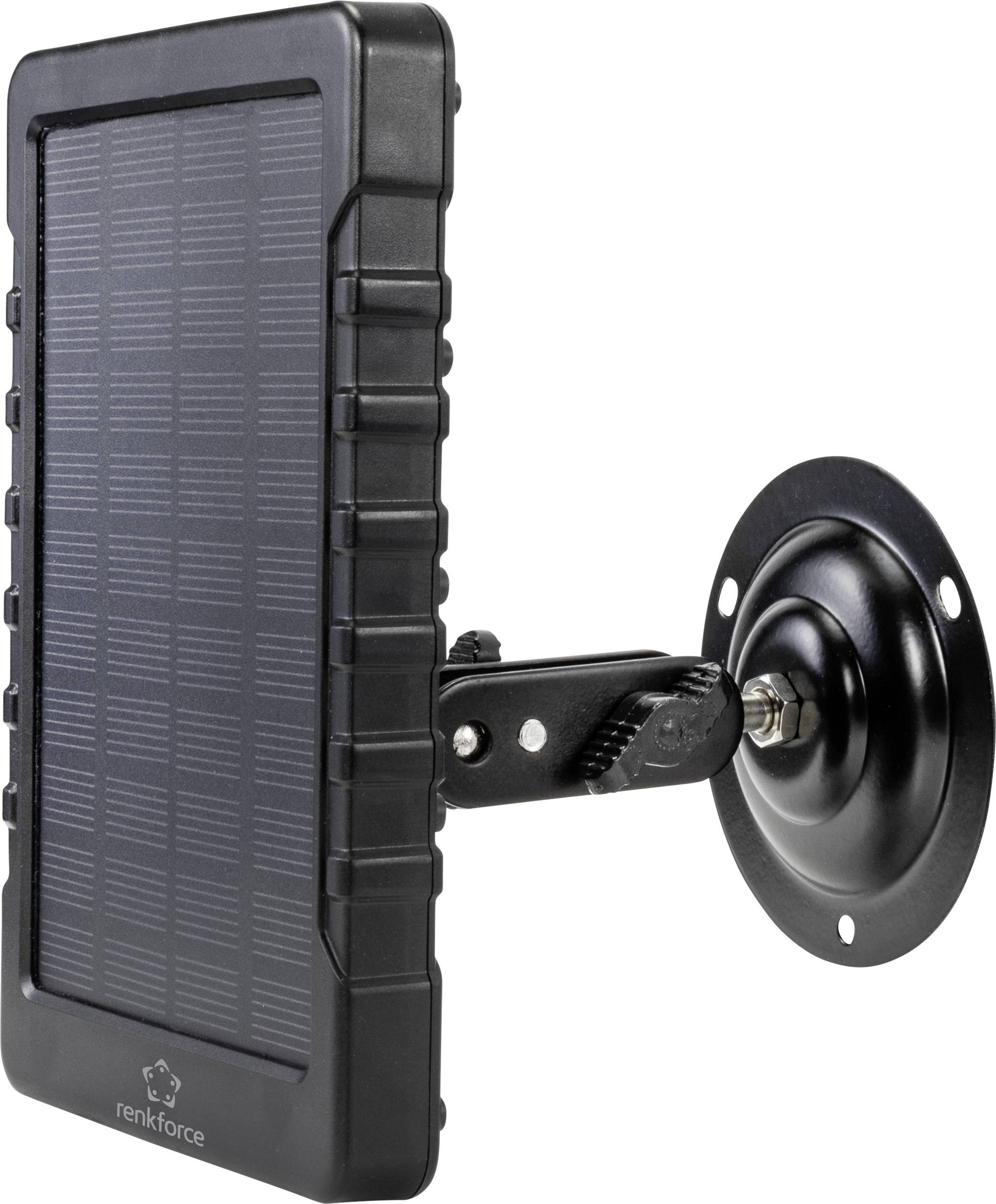 A black solar panel on a wall mount for energy generation outdoors. Ideal for low-power devices.