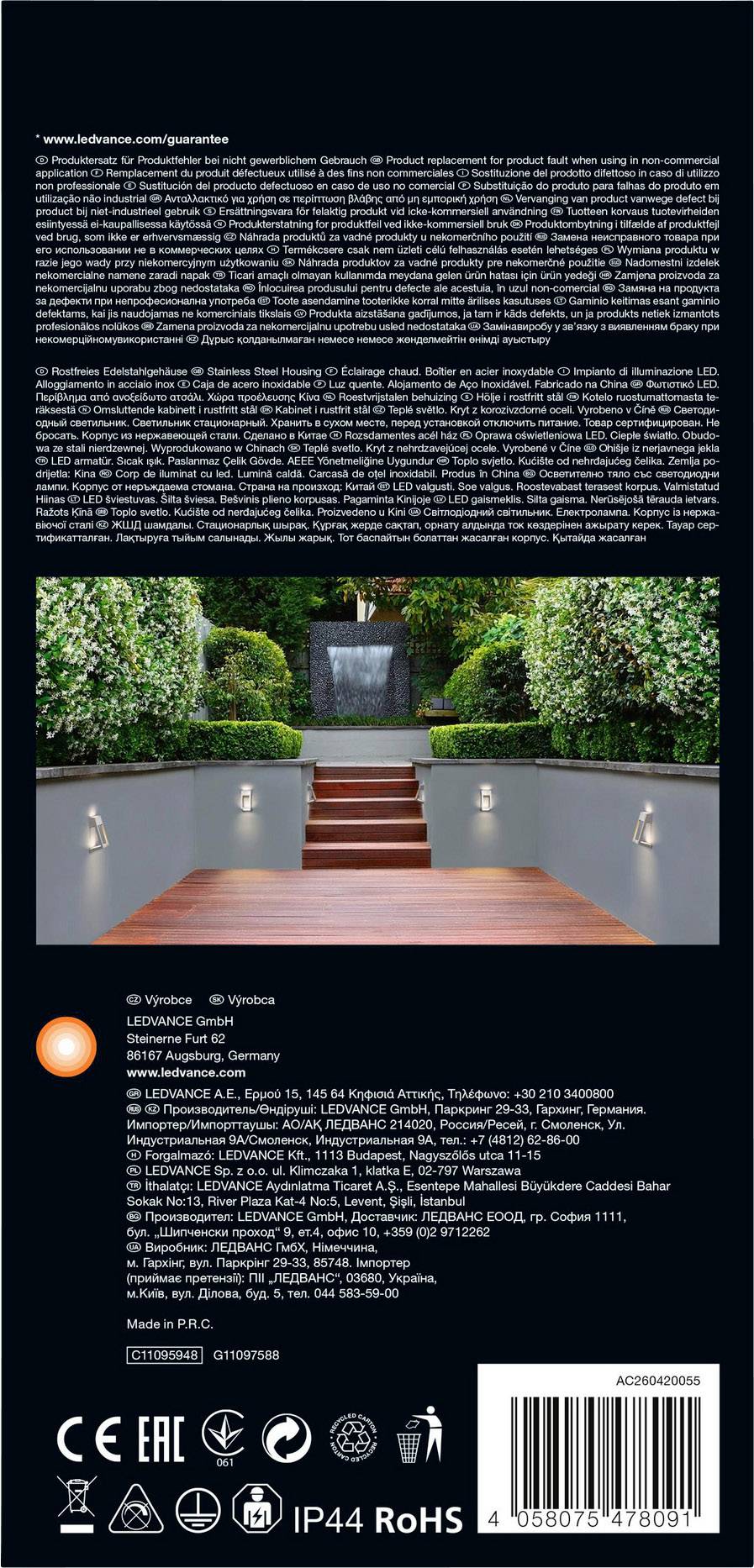 LEDVANCE Endura Style Edge 4058075478091 LED outdoor wall light 7.00 W Warm white Stainless steel