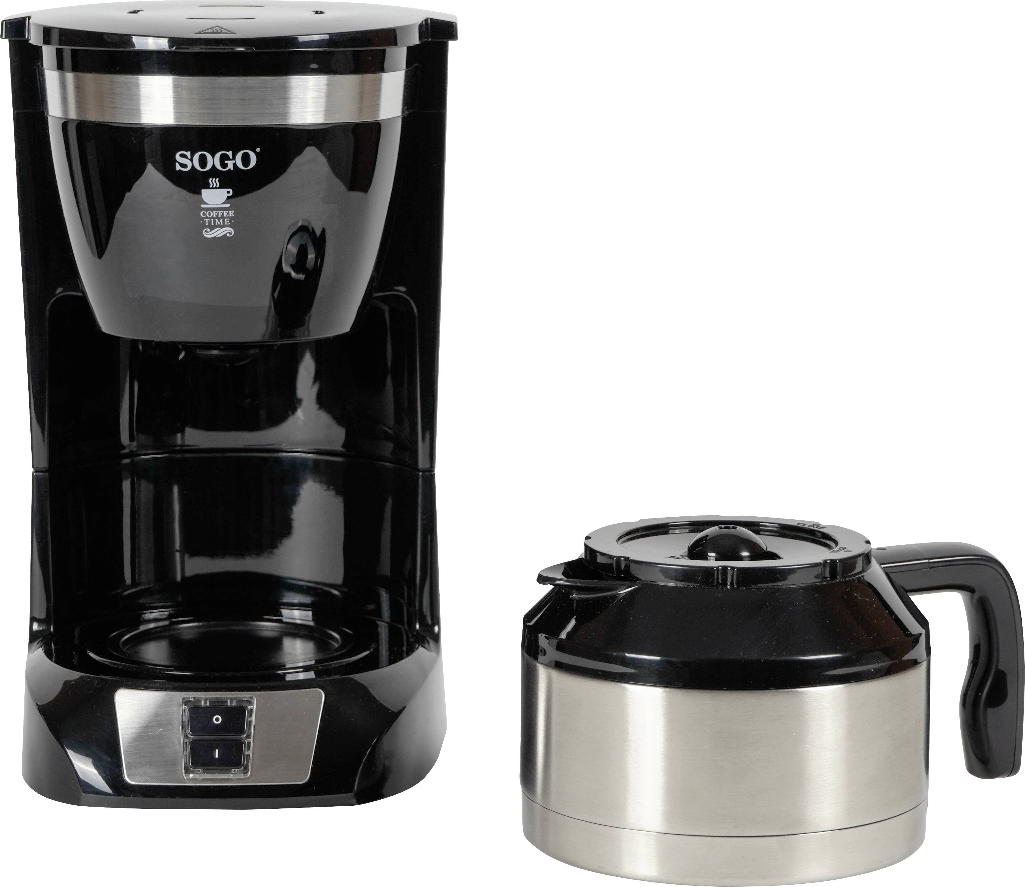 Coffee machine with removable jug, black with stainless steel accents.