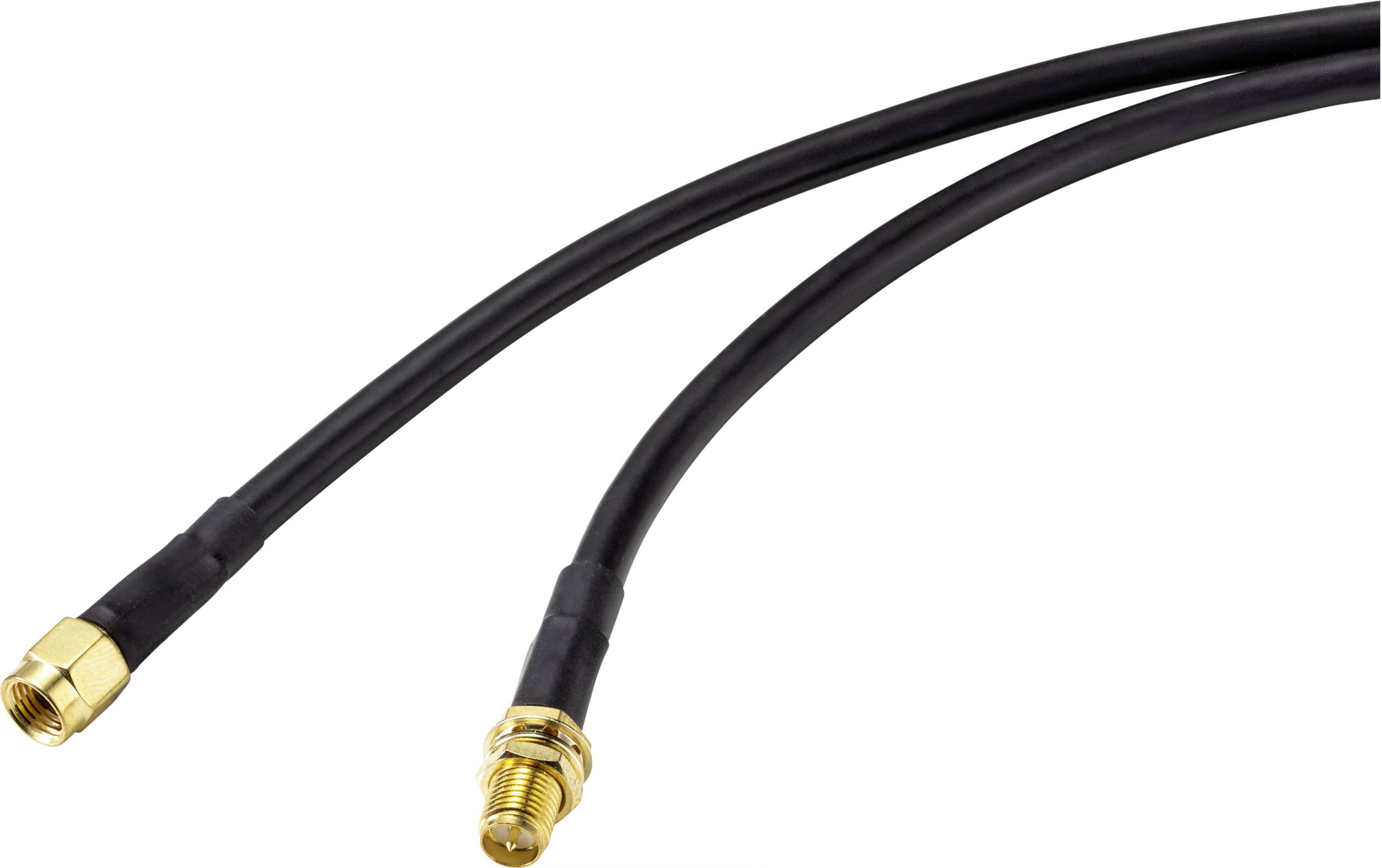 Two black cables with gold-plated connectors at the ends, used for electronic connections.