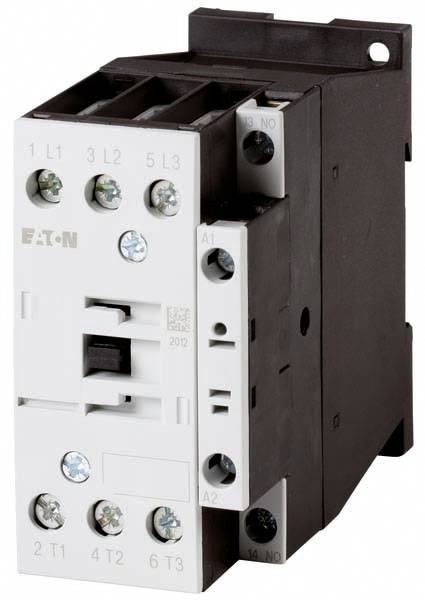 An electrical contactor, primarily used in control cabinets for managing electric motors or other electrical loads.