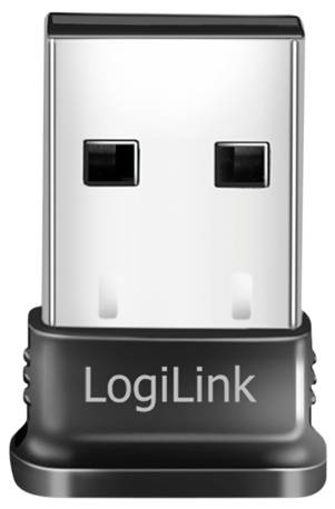 A compact Bluetooth adapter with a black base and 'LogiLink' inscription, suitable for connecting to USB ports.