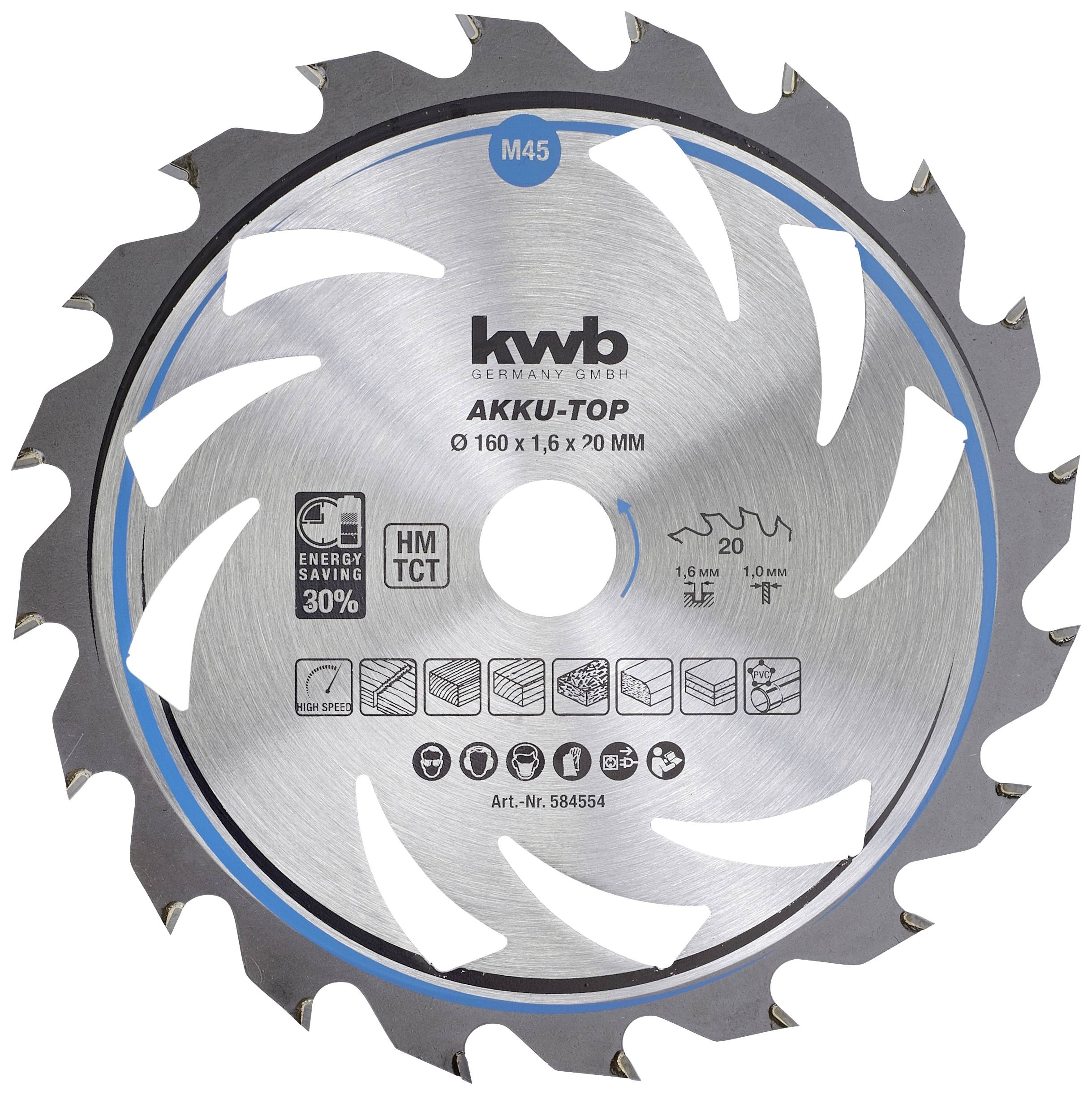 Circular saw blade with 20 teeth, suitable for wood and plastic, diameter 160 mm, thickness 1.6 mm, energy saving 30%.