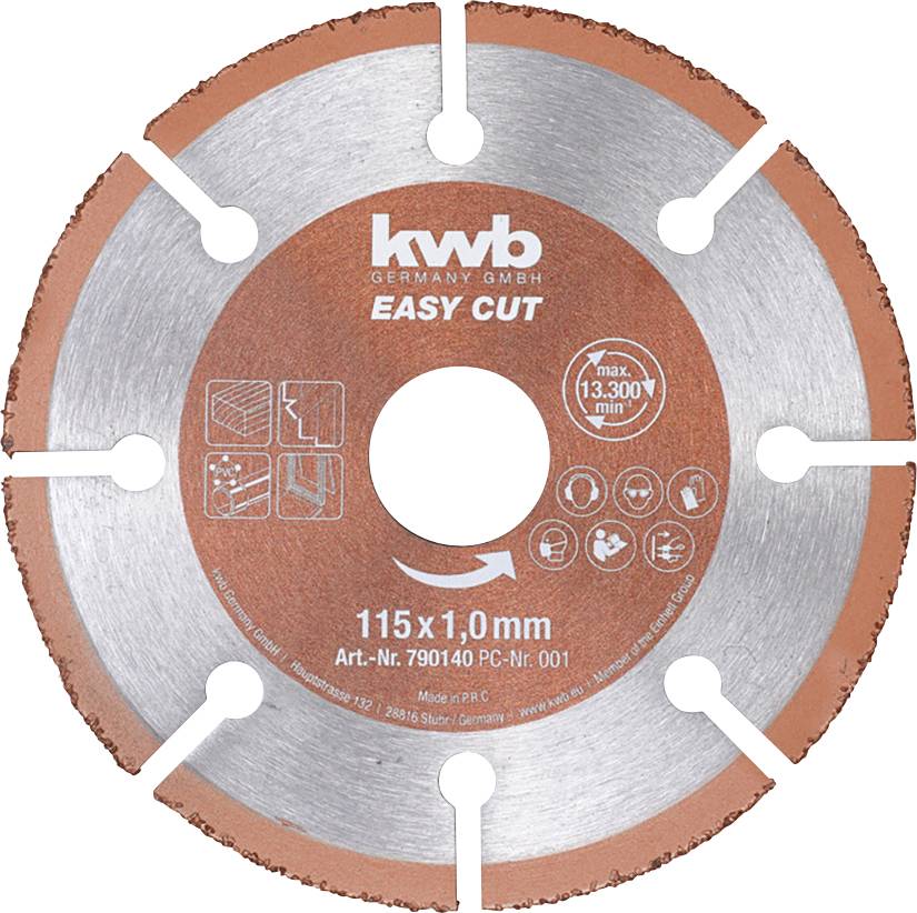 KWB Easy Cut Cutting Disc, 115 mm x 1.0 mm, ideal for precise cutting of construction and metal materials. Maximum rotational speed: 13,300 rpm.
